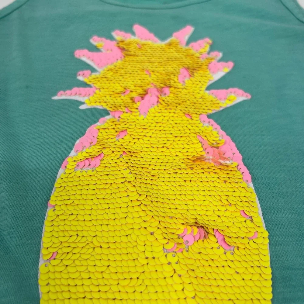 Justice Tank Top Girls Size 12 Pineapple Sequin Graphic Life Is Sweet Teal Green